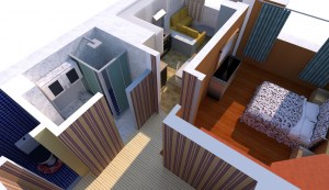 3d визуализация  Трехкомнатная квартира, Дом 1 секция А,  общая площадь 42,04 кв.м. ЖК Розенталь. 