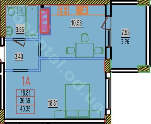 Однокомнатная квартира, Дом 2 секция Б,  площадь 40,35 кв.м. ЖК Розенталь.